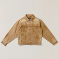 Giacca di jeans marrone lavata con effetto vintage in vista piatta professionale - S / Vestibilità Larga / Marrone steppa