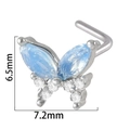Silver stainless steel butterfly nose stud with light blue zircon stones and dimensions - Blue Butterfly