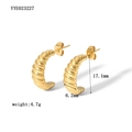 18K gold plated stainless steel chunky hoop earrings with textured stripe pattern - Yye023227