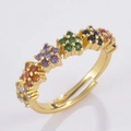 Anello dorato regolabile con cinque pietre di zircone colorate a forma di stella in fila - 6 Fiori