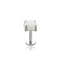 Push-in flat back labret stud with a white opal gemstone in a silver steel prong setting - 3mm / White Opal (Silver Metal)