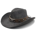 Dark grey western cowboy hat with faux suede texture and metallic bull head leather band - M (56-58cm) / Dark Gray