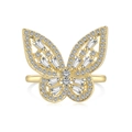 Golden S925 silver ring featuring a large butterfly design with sparkling baguette zircons - Adjustable Open / Large Butterfly Style (DY120793) / Gold