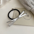 Chic hair clip featuring a 3D leopard print bow with a sweet and elegant silver finish - Silver Hair Tie