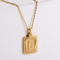18K gold plated stainless steel necklace with a rectangular letter L pendant on white stone - L