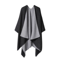 Women's reversible striped knit poncho in elegant black and grey bicolor design - TR Reversible Solid-Black