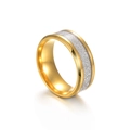 Titanium steel ring with gold beveled edges and silver textured ice silk inlay detail - US 6 / 316L Gold