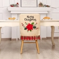Weihnachts-Stuhlhussenaus Leinen mit Merry Christmas Schriftzug und roten Blumen - Rote Blume