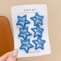 Set of six matte royal blue star-shaped hair clips for girls on a white card display - 6-Piece Set / 90# Deep Blue Star