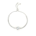 Adjustable silver chain bracelet with round zircon crystals and secure sliding clasp - Silver Round Cluster