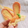 Handmade crochet bunny ears hair clip with carrot detail and yellow wavy lace trim - Orange Yellow Gauze Carrot Rabbit