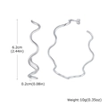 Detailed view of silver wavy hoop earrings showing 6.2cm diameter and 0.2cm thickness - Wavy Hoop Earrings / Steel