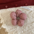 Sweet red and white gingham floral scrunchie hair tie with heart plaid texture - Red Thin Plaid