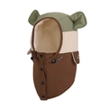 Dreifarbige Kinder Wintermütze mit Tierohren und warmem Fleece-Futter in Grün und Weiß - Kaffeebraun