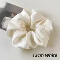 White 13cm oversized satin silk scrunchie with elegant ruffled texture and pearly finish - 13cm / White