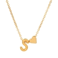 Golden necklace with letter S and heart pendant on a polished O-link chain - Letter S (10035)