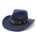 Détail du chapeau de cowboy bleu foncé avec bande en cuir, turquoise et boucle - M(56-58cm) / Bleu marine