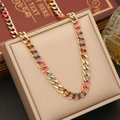 Colorful enamel cuban link chain necklace in gold finish displayed in a jewelry gift box - Necklace