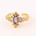 Vintage adjustable gold ring featuring a marquise-cut purple zircon stone and side diamonds - Adjustable Open / Purple Marquise Main Stone Style (Style 6)