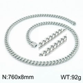 Chaîne cubaine en acier inoxydable argenté de 760x8mm avec finition polie brillante - Collier Argent 760x8mm