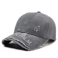 Dunkelgraue gewaschene Vintage-Baseballkappe mit ROCK PALM Stickerei im Used-Look - Verstellbar / Grau