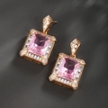 Pendientes geométricos de lujo con gema rosa cuadrada y halo de circonitas blancas - Estilo de Borla de Piedra Preciosa Rectangular Rosa (B款)