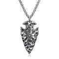 Men's retro Viking Vegvisir compass arrow pendant necklace in vintage silver finish - Viking Compass Steel Color Pendant - With Box Chain (F0408-1)