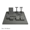 Gray microfiber 11-piece jewelry display set with necklace boards and earring stands - Set 2