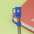 Blue silicone straw cover with pink flower pattern for 8-10mm reusable straws - Dark Blue Cup / 10mm