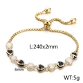 Adjustable gold heart evil eye bracelet with black white enamel pendant size details - Gold Black Heart Style (KB166605-Z)