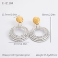 Orecchini a sospensione bicolore oro e argento impermeabili con misure e peso - Placcato Oro 18K / Stile Texture ad Anelli Concentrici (EH11284)