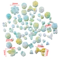Light blue and yellow acrylic beads in flower, butterfly, and shell shapes with size labels - Approx. 100g/Pack / Mabe Iridescent Green