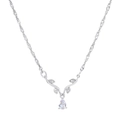 Collar planeta corazón rosa con circonita clara en forma de pera plateada - Hoja Gota de Agua (8007)
