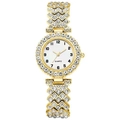 Luxurious gold-tone quartz watch for women with crystal-encrusted woven metal bracelet - Watch Only / Gold