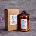 Lavender scented soy candle in amber glass jar with minimalist craft paper gift box - Lavender