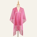 Sparkling bright pink lurex bikini cover-up shawl with long fringe tassels - Rose Red