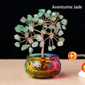 Arbre de fortune en cristal d'aventurine verte avec un socle traditionnel coloré - Jade aventurine