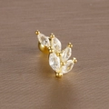Detailed macro view of gold-colored leaf stud earring with 5 marquise-cut crystals - 2# Leaf Branch / Gold