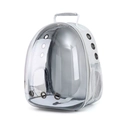 Light gray breathable pet backpack with clear capsule window and mesh side pocket - Side-open Grey Panoramic