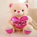 Beige plush teddy bear with shiny pink accents and a LOVE heart pillow decoration - Off White / 40CM
