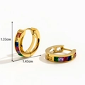 Gold huggie earrings with colorful zircon stones and 1.43cm outer diameter on white background - Gold Rainbow Gemstone Huggie Earrings (ER-1180)