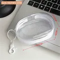 Estuche transparente ovalado con cremallera blanca para cables, medida 10,7x4x7,2 cm - Blanco