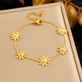 Bracciale minimalista in acciaio inossidabile dorato con ciondoli a girasole e chiusura - Bracciale Margherita (B1889)