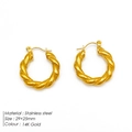 14K gold plated stainless steel twisted hoop earrings with elegant spiral design - Large Twisted Round Style (TE19136) / 14K Gold