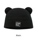 Black knit beanie with bear ears and square patch for a trendy street style look - M (54-58cm) / Black