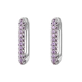 Silver hoop earrings featuring multi-row pave-set purple zircon stones in sleek design - Silver-Purple