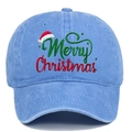 Washed blue baseball cap featuring Merry Christmas Santa hat embroidery for outdoor sport - Adjustable / Light Blue