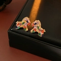 18k gold plated horse stud earrings with colorful cubic zirconia on black leather - S925 Silver Pin - Colorful (18K Gold Plated)