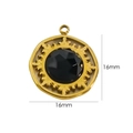 14K gold plated stainless steel 16mm round pendant with faceted black natural stone inlay - Black Agate