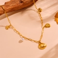 Détail du collier à maillons dorés avec pendentifs coquillage étoile de mer et perle - Collier Pendentif Conque Poisson Coquillage(H608)